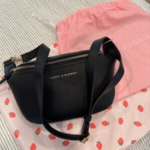 Poppy & Peonies Black Crossbody with Gold Accents